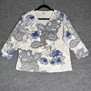 Vintage Jess & Jane Top Exuberant Art To Wear‎ Size Xl  Paisley V Neck